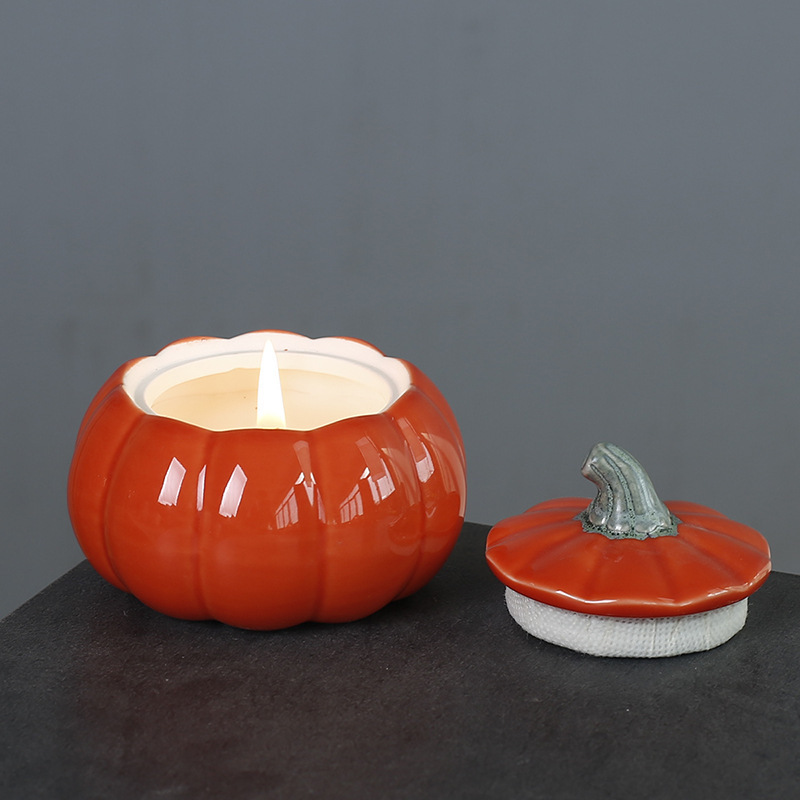 Ceramic Candle Jar Pumpkin Shape Creative Pumpkin Empty Ceramic Candle Holder with Lid