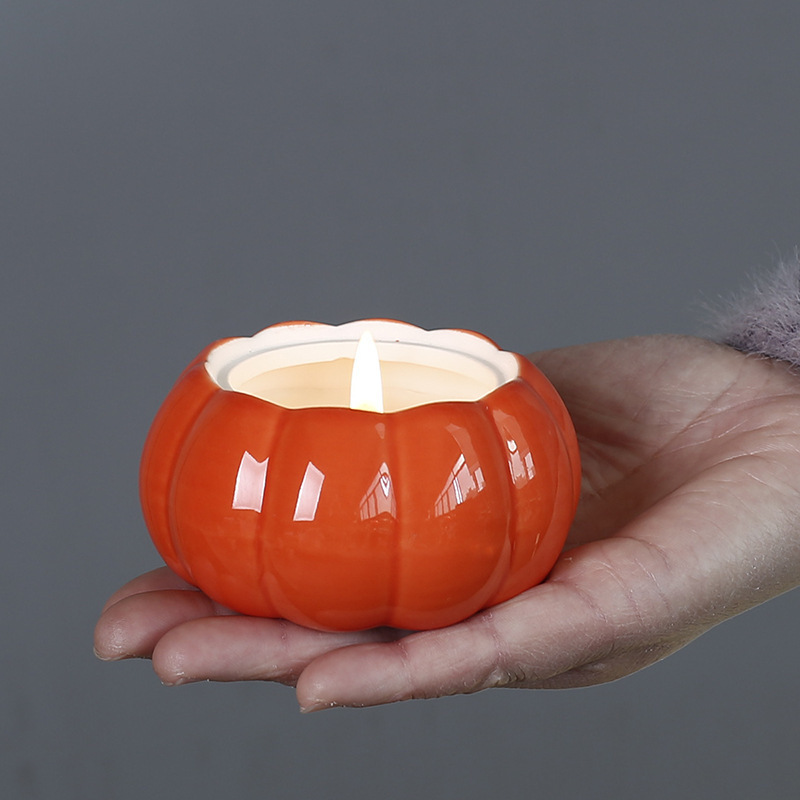 Ceramic Candle Jar Pumpkin Shape Creative Pumpkin Empty Ceramic Candle Holder with Lid