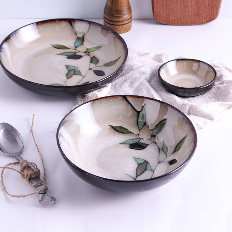 Retro plate sets dinnerware porcelain flower design flat ceramic plate sets