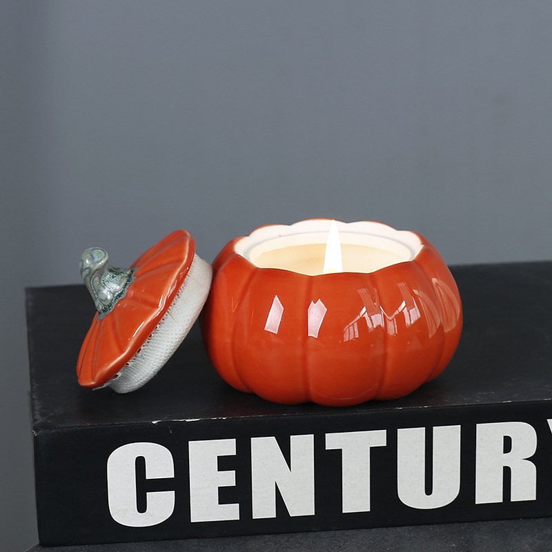 Ceramic Candle Jar Pumpkin Shape Creative Pumpkin Empty Ceramic Candle Holder with Lid