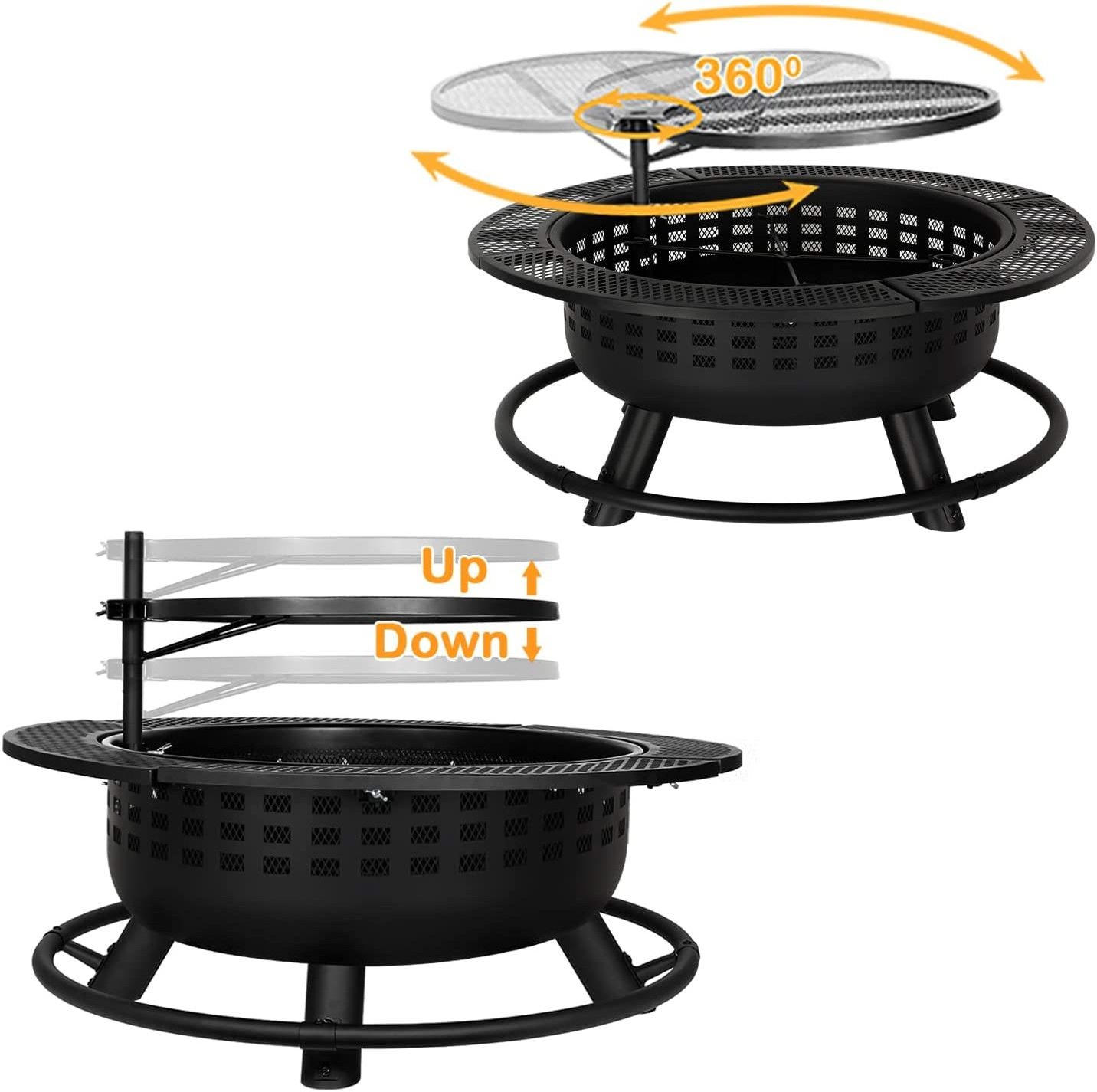 Durable Wood Burning Fire Pit Outdoor With Cooking Grate Wood Burning 32in Firepit Backyard Patio 2 In 1 Patio Fire Pit