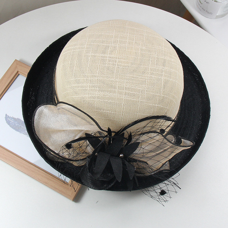 Manufacture Fashion Women Wedding Hats Flaxen Dobby Fancy Sinamay Church Hat