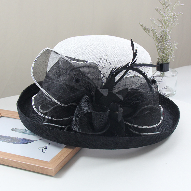 Manufacture Fashion Women Wedding Hats Flaxen Dobby Fancy Sinamay Church Hat