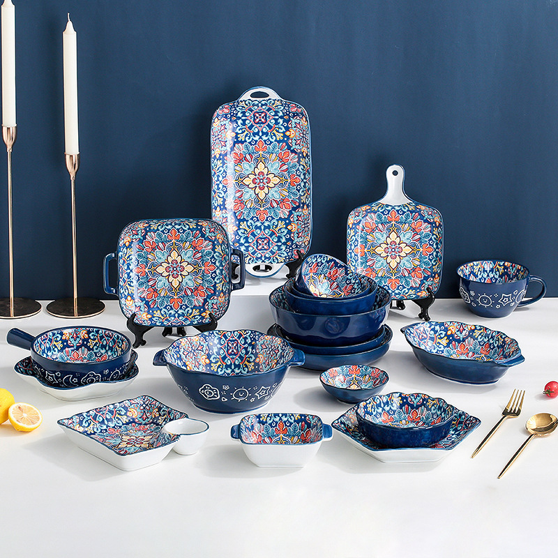 EKA High-Value Arabic Style Dinnerware Sets Home Creative Ceramic Tableware Bohemian With Handle Reusable Cutlery Set