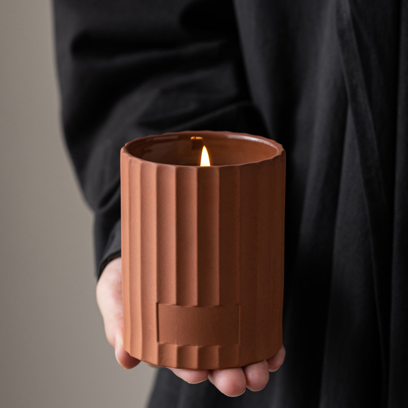 EKA Custom Logo Exclusive Label Terracotta Candle Container Empty Ceramic Candle Jar