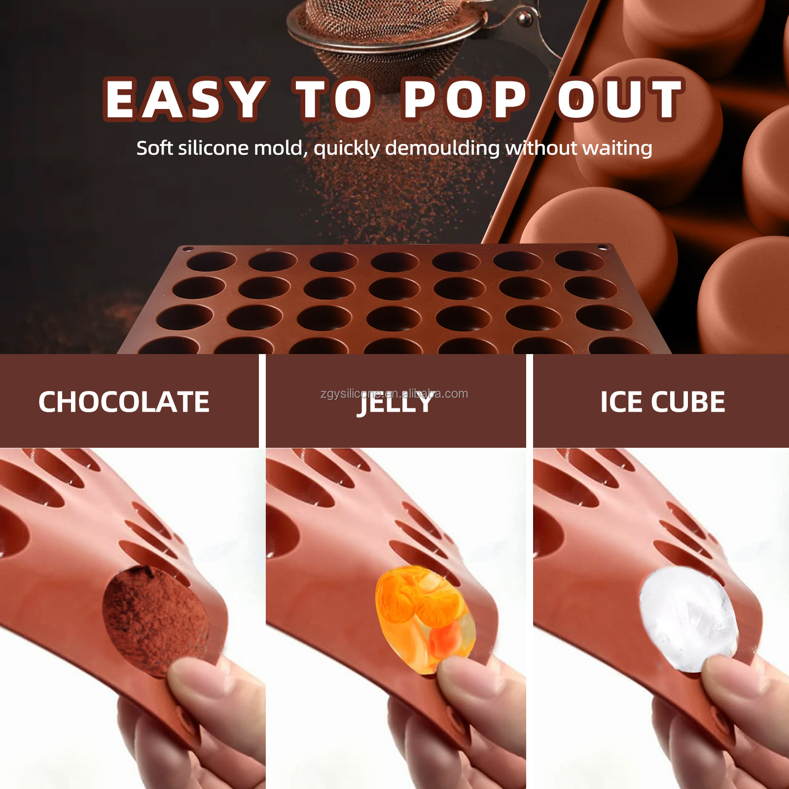 2024 New MINI 28 Cavity Simple Round Baking Easy Release Cake Candy Jelly Chocolate Mold Silicone Customized