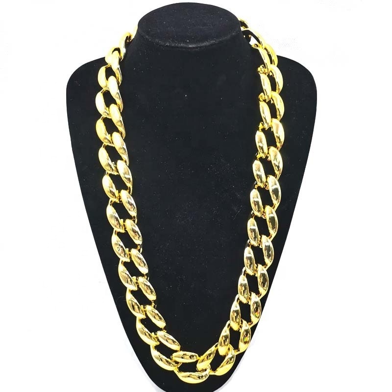 Hip Hop Curved Gold Necklace Bar Nightclub Personalized Exaggerate Thick Chain Men's and Women's Necklace Chain