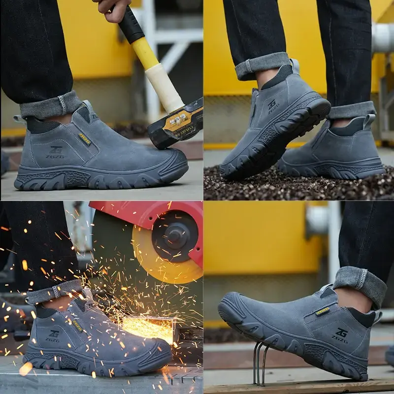 Hot Selling Faux Suede Electrician Work Steel Durable Brown Welding Boots Safety Shoes For Factory Supplier