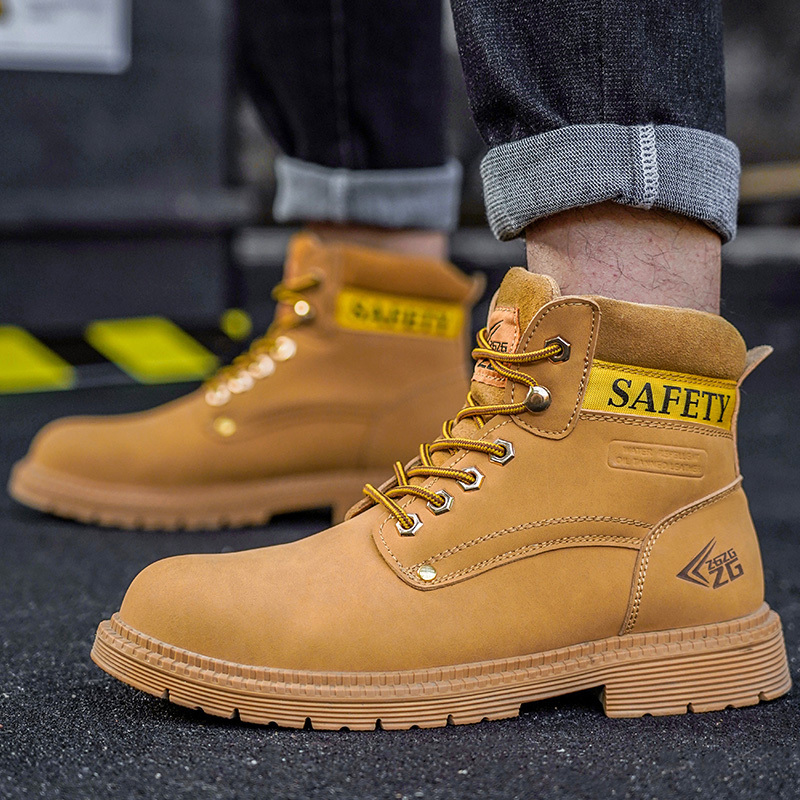 Hot selling middle cut microfiber yellow safety boots for men, steel toe industrial work boots for construction