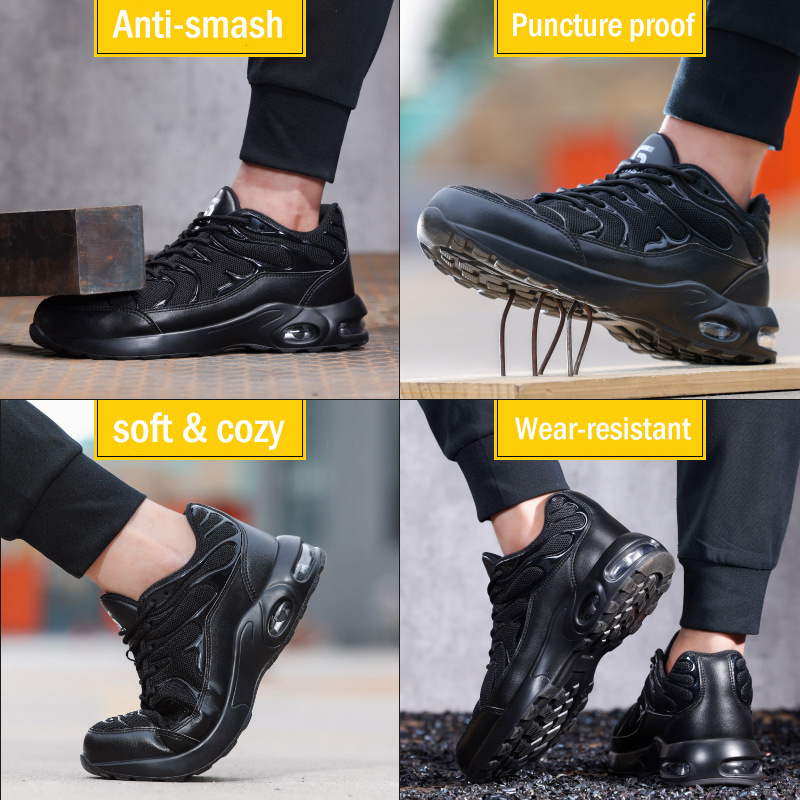 Air Cushion Men Work Safety Shoes Men Slip On lightweight Working Male Wide Steel Toe Shoes Men Shoes Sneakers