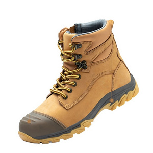 Professional factory lace up work boots men's steel toe composite toe waterproof yellow , nubuck leather safety boot