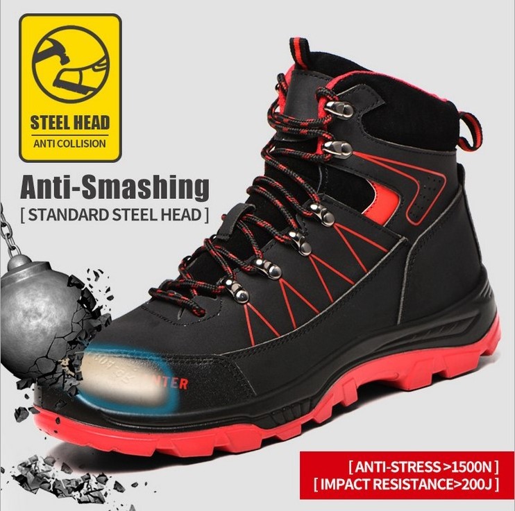 Winter high cut slip resistant high cut steel toe insert safety shoes security boots, Genuine Leather Men Safety Shoes