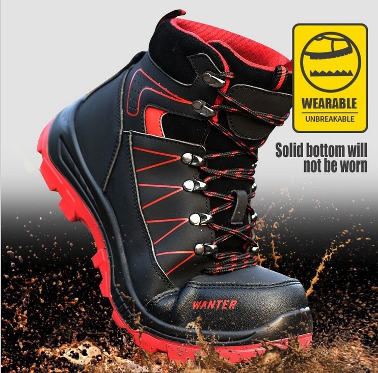 Winter high cut slip resistant high cut steel toe insert safety shoes security boots, Genuine Leather Men Safety Shoes