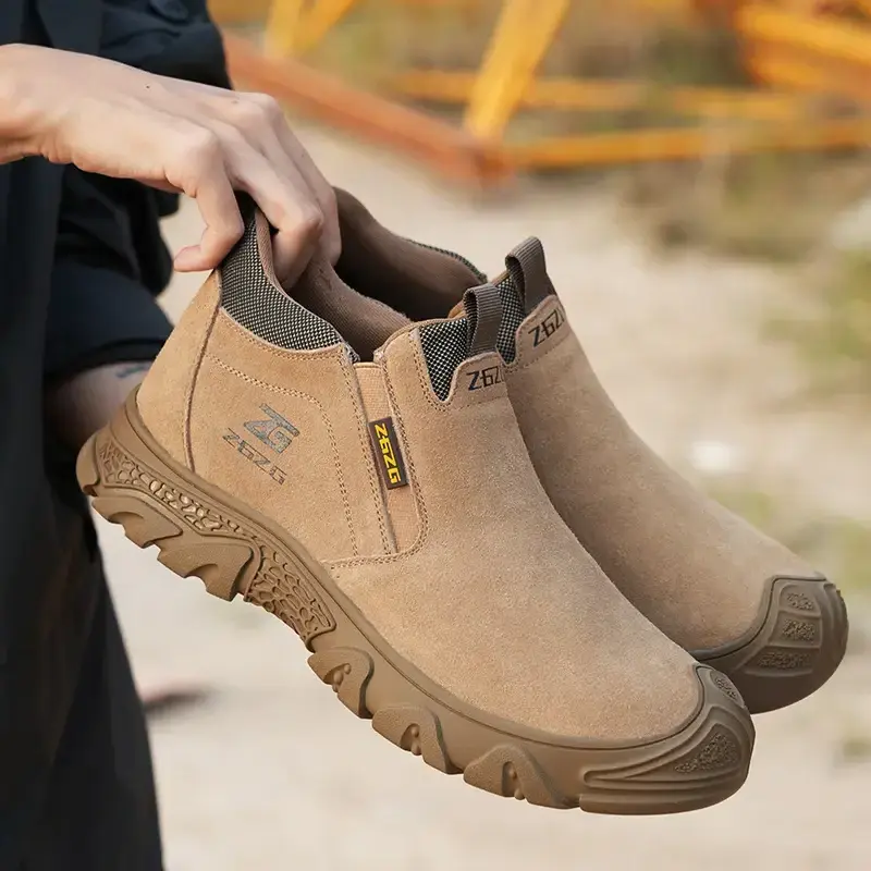 Hot Selling Faux Suede Electrician Work Steel Durable Brown Welding Boots Safety Shoes For Factory Supplier