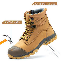 Professional factory lace up work boots men's steel toe composite toe waterproof yellow , nubuck leather safety boot