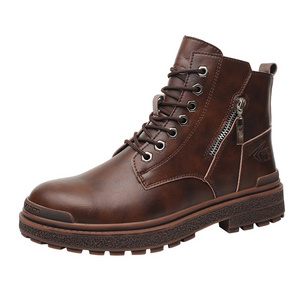 Wholesale brown microfibre leather  upper  rubber outsole with steel toe anti-smash anti-puncture work safety shoes boots