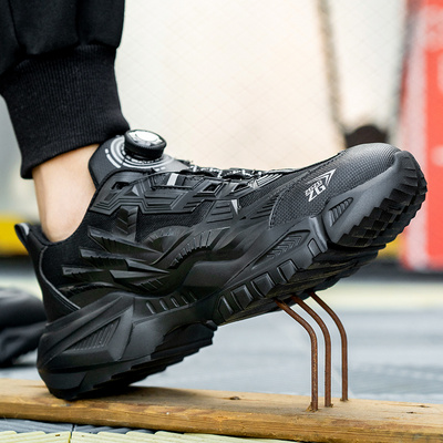 swivel button safety shoes lightweight Rotating Button Black Safety Shoes Men Work Sneakers BestSuppliers
