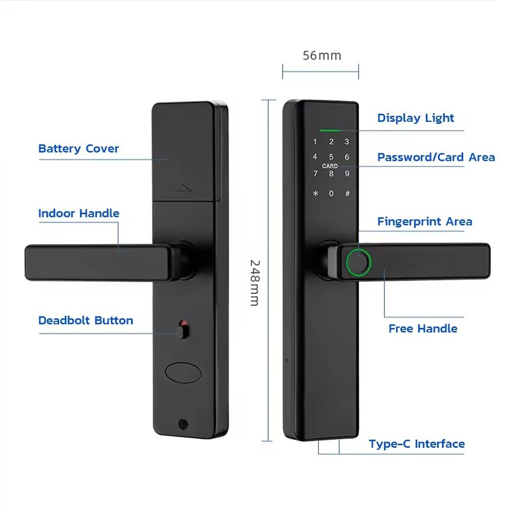 Fingerprint Digital Password Keyless Apartment Home Room Lock APP Smart Wooden Door Lock