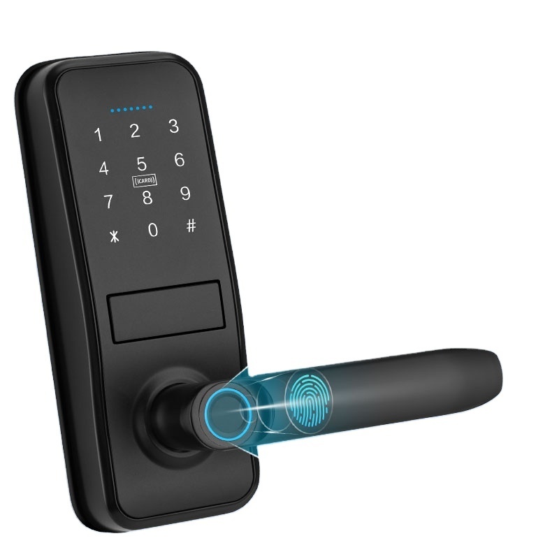 Alloy Black Lever Handle Intelligent Lock Fingerprint Passwords Ttlock Deadbolt Door smart door lock