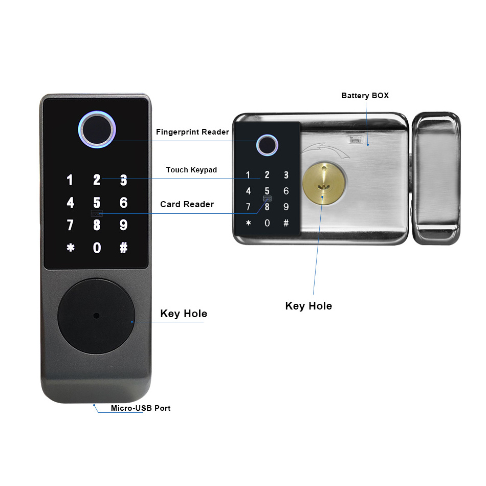 Anchor Tuya Smart Doorlock Waterproof Gate Rim Lock Wifi Double Fingerprint Door Lock Digital Keypad Code Electronic Lock