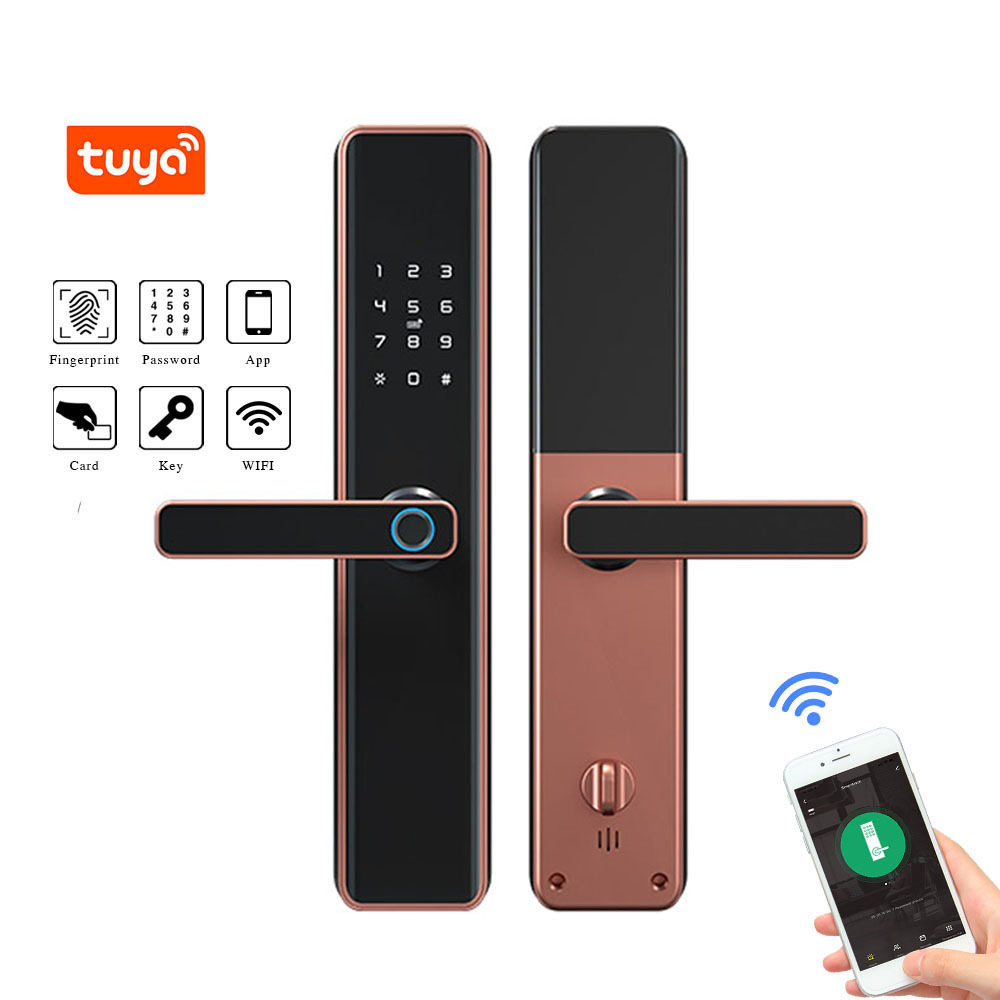 Wifi Remote App Biometric Fingerprint Password Security Hotel Wooden smart Door Lock