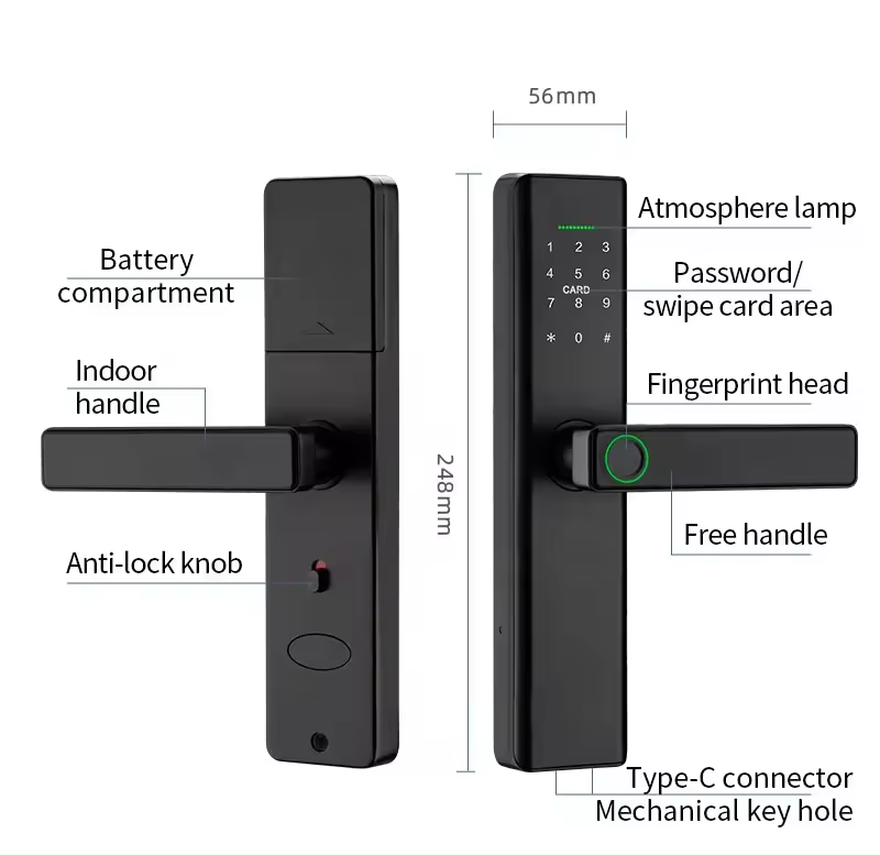 Ttlock App Figerrpint Door Lock With Handle Support Send Temporary Passcode door handles with lock interior doors