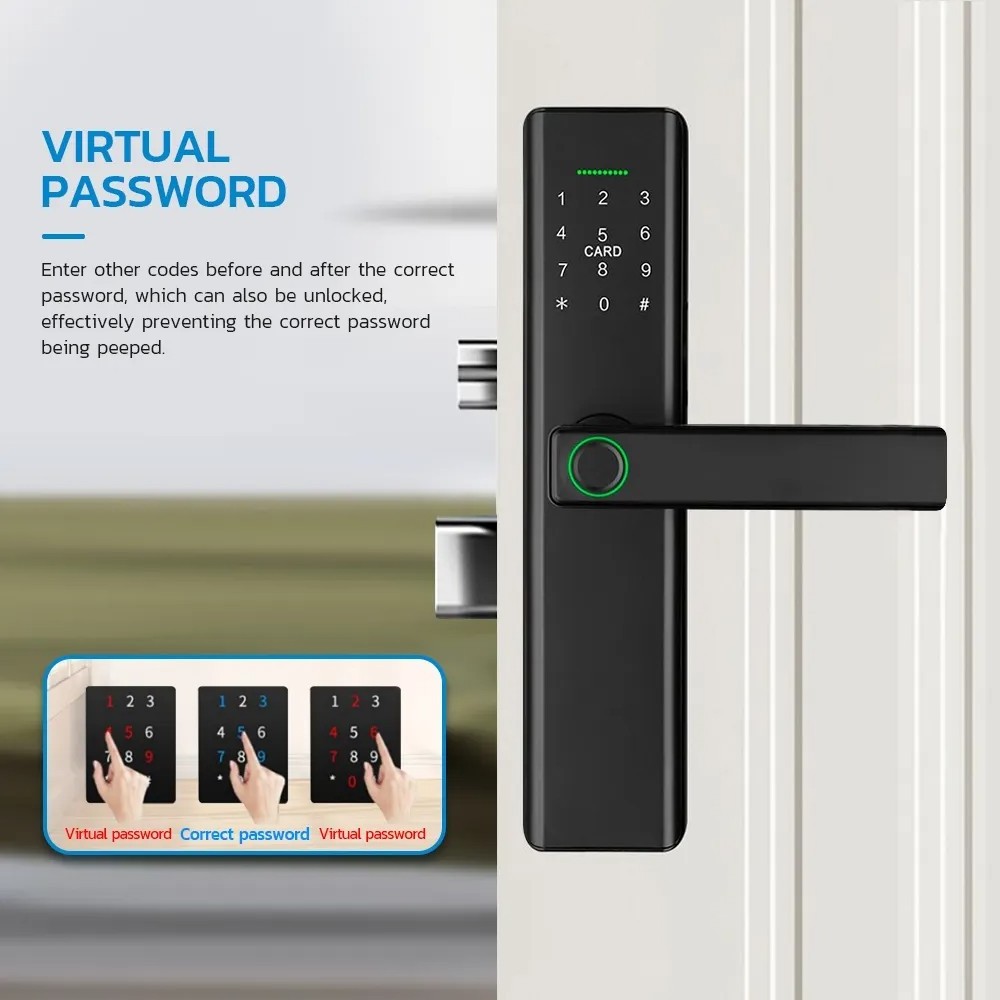 Fingerprint Digital Password Keyless Apartment Home Room Lock APP Smart Wooden Door Lock