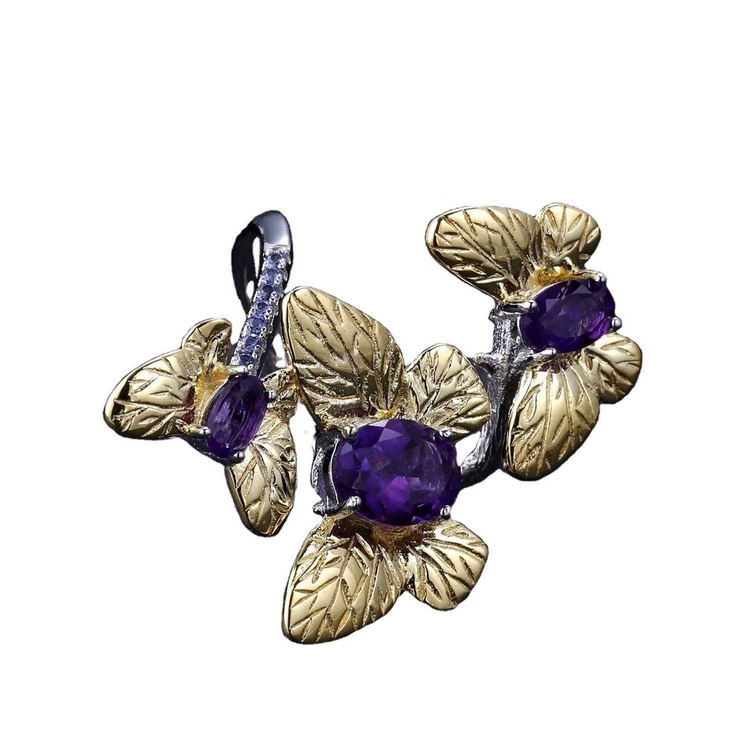 Butterfly-shaped gold-plated amethyst ring