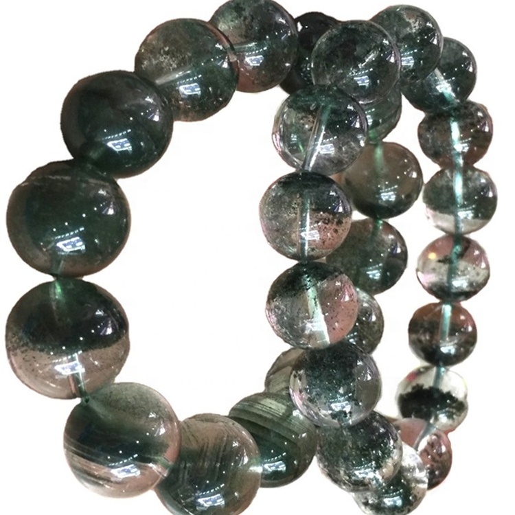 Natural green phantom quartz crystal round beads bracelet/Customizable bracelet