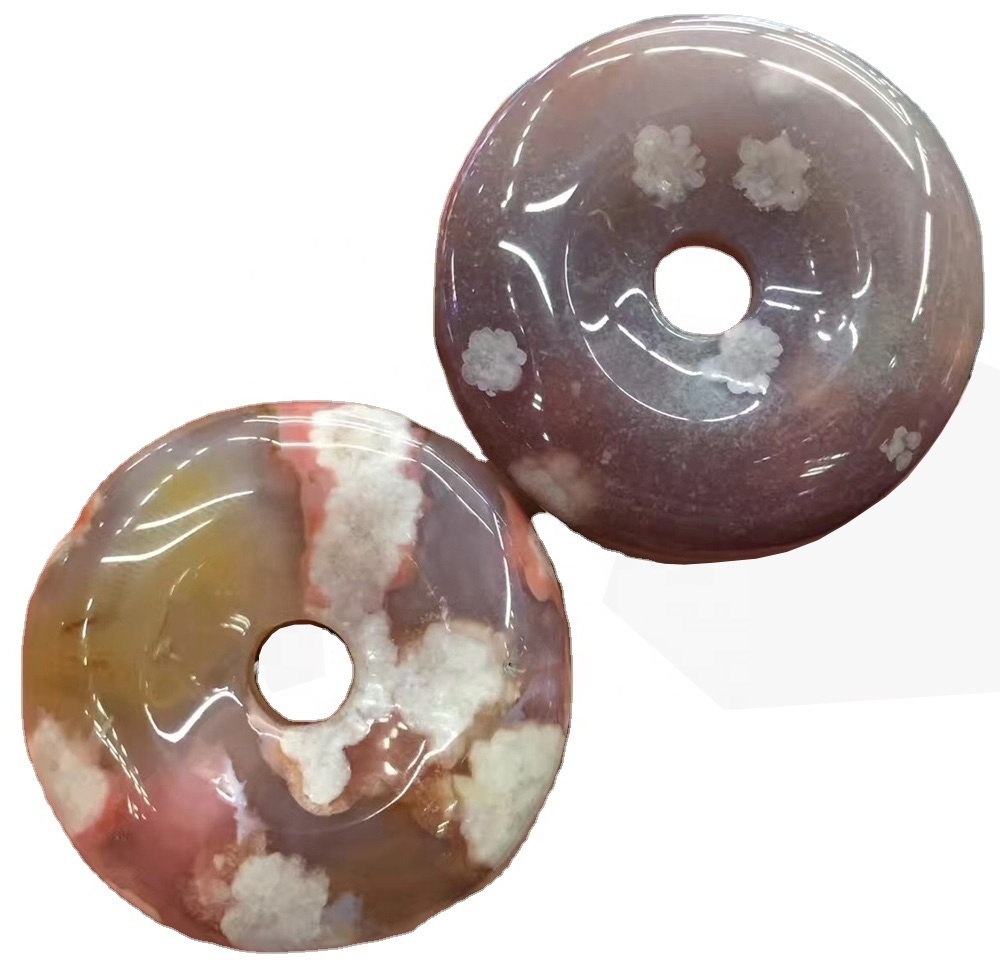 Sakura agate donuts beads make wholesale Natural Moss Agate Donuts