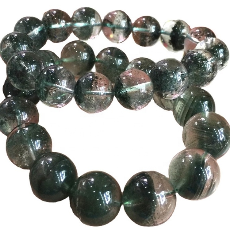 Natural green phantom quartz crystal round beads bracelet/Customizable bracelet