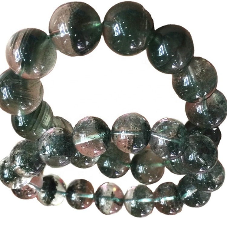 Natural green phantom quartz crystal round beads bracelet/Customizable bracelet