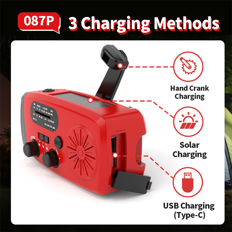 Upgraded 4000mAh Power Bank Emergency Weather Radio Solar Hand Crank Am Fm Noaa Portable Radio with Flashlight