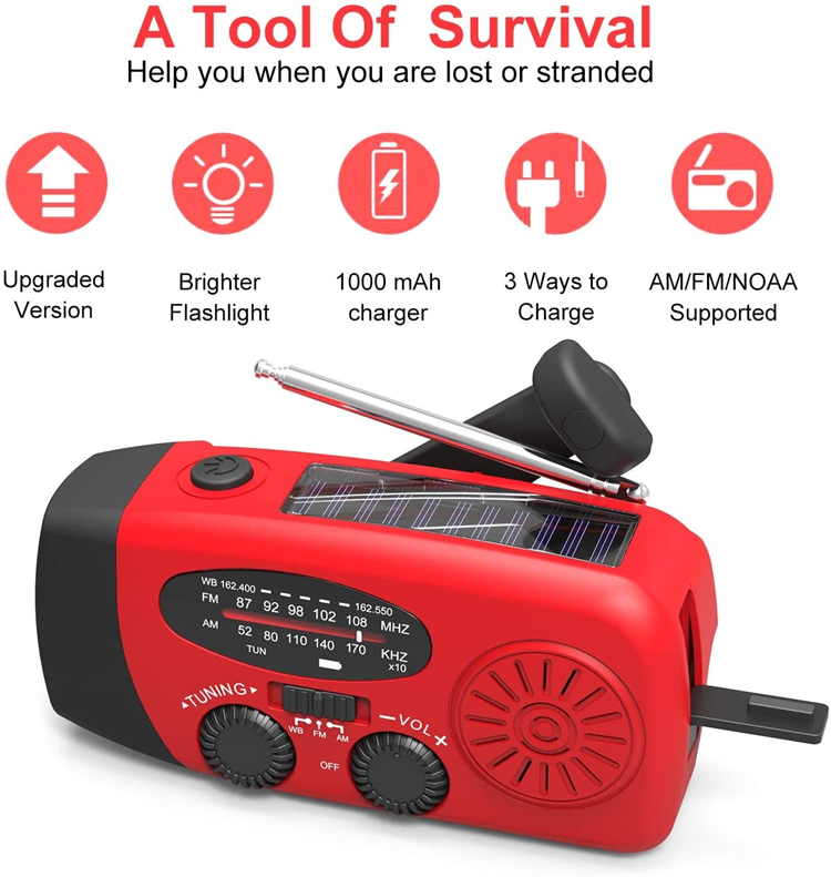 Emergency Hand Crank Generator 2000mAh Solar Survival Portable Radio