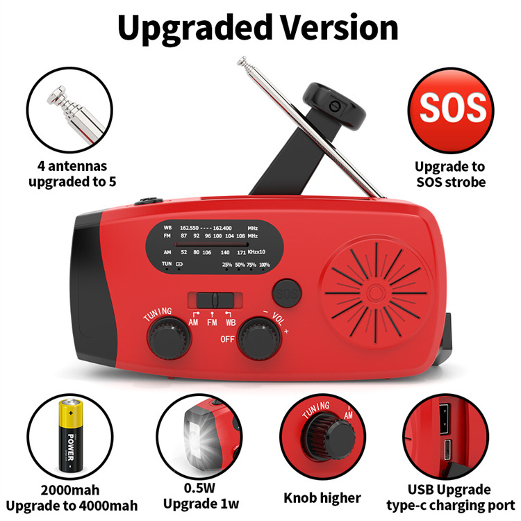 MEDING Hand Crank Solar Panel Emergency Radio With Usb Charger And Flash Light