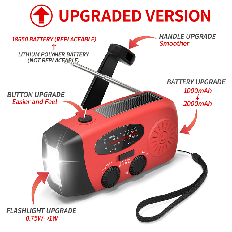 Best Emergency Survival Kit Mini Hand Crank 2000mAh Solar Power Flashlight Radio