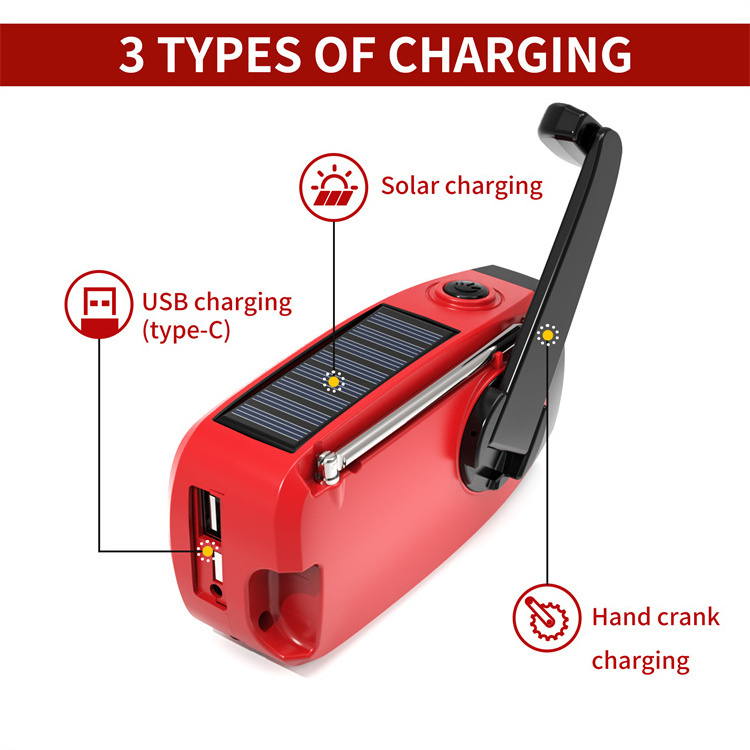 MEDING NOAA Weather Emergency Radio Solar Hand Crank 2000mAh Phone Charger Powerbank Survival Radio