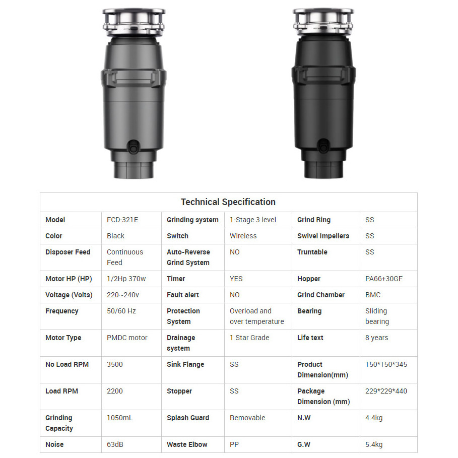 Superior Garbage Disposal Equipment Portable Kitchen Food Garbage Processor Disposal