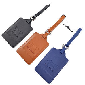 Custom logo card leather holder baggage tag airplane travel suitcase leather luggage tags