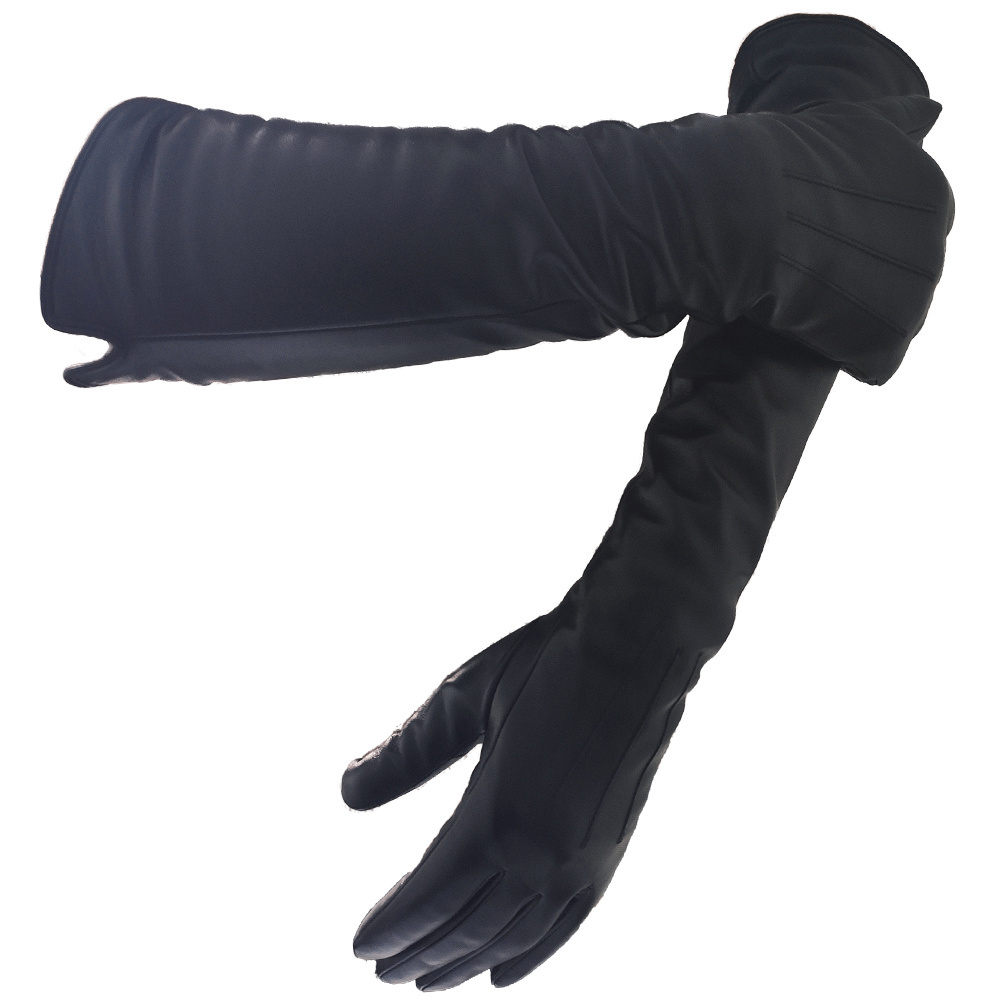 Plain style fashion sexy ladies winter black long sheepskin leather hand gloves