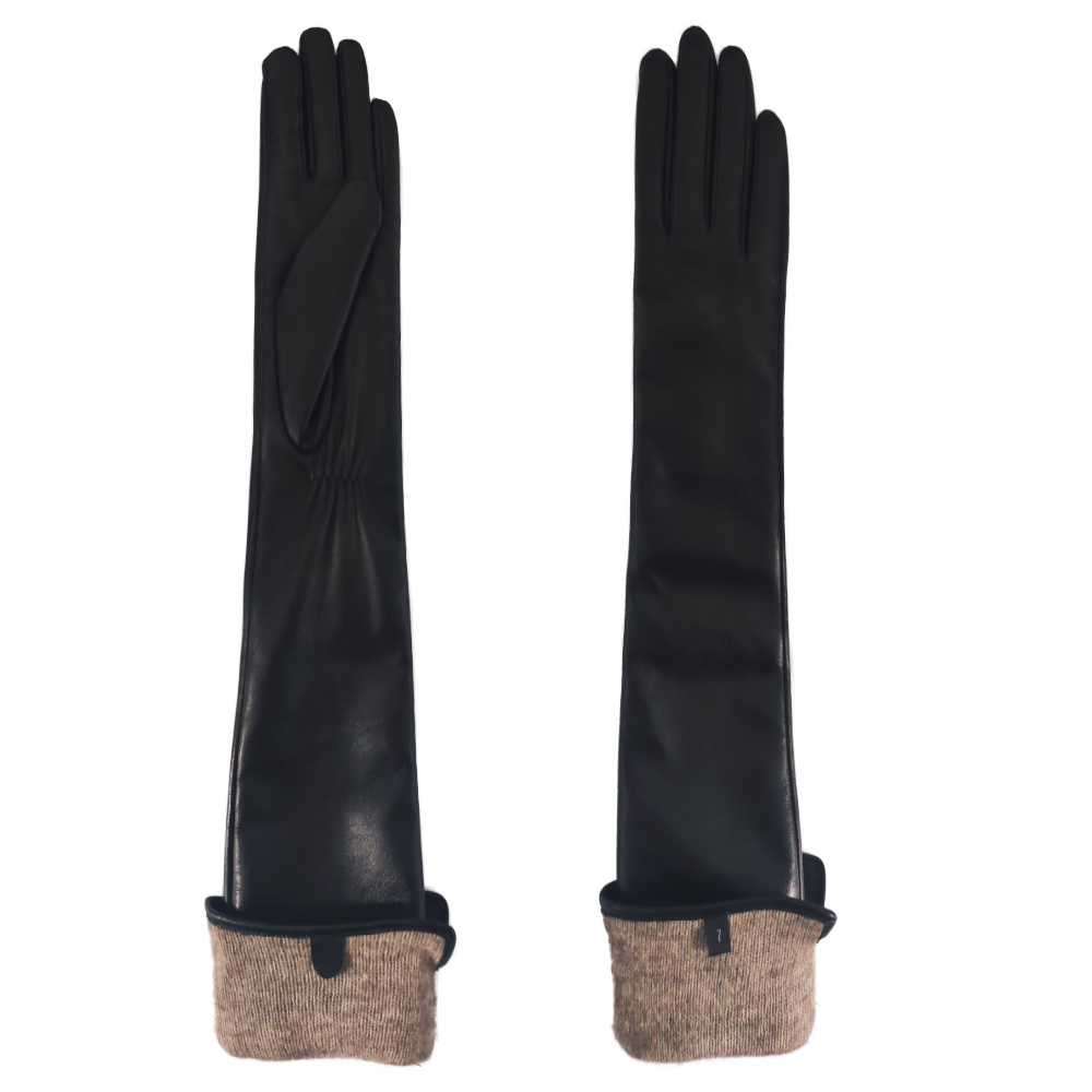 Wholesale ladies luxury dress sexy long black sheepskin opera leather gloves