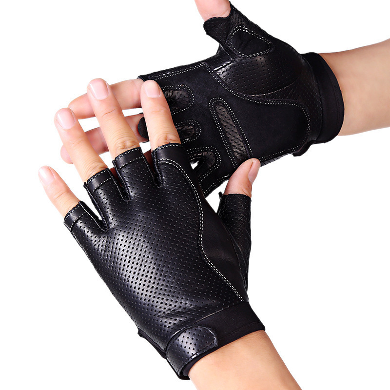 Men's Sheepskin Fingerless Half Finger Driving Fitness Motorcycle CYCLING Leather Gloves