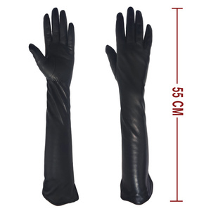 Wholesale ladies luxury dress sexy long black sheepskin opera leather gloves