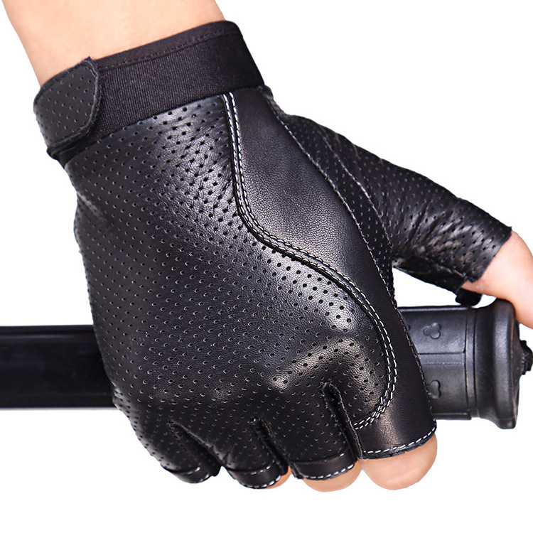 Men's Sheepskin Fingerless Half Finger Driving Fitness Motorcycle CYCLING Leather Gloves