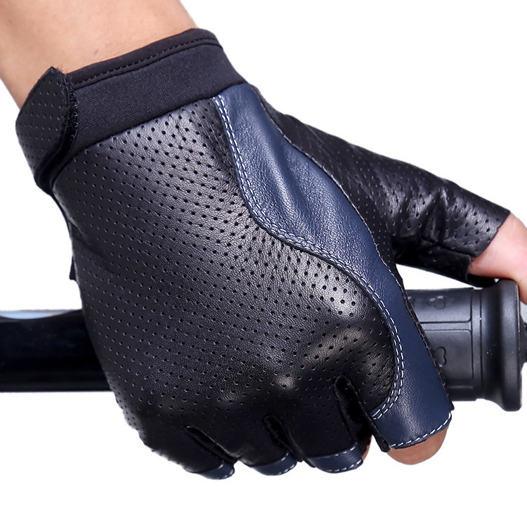 Men's Sheepskin Fingerless Half Finger Driving Fitness Motorcycle CYCLING Leather Gloves