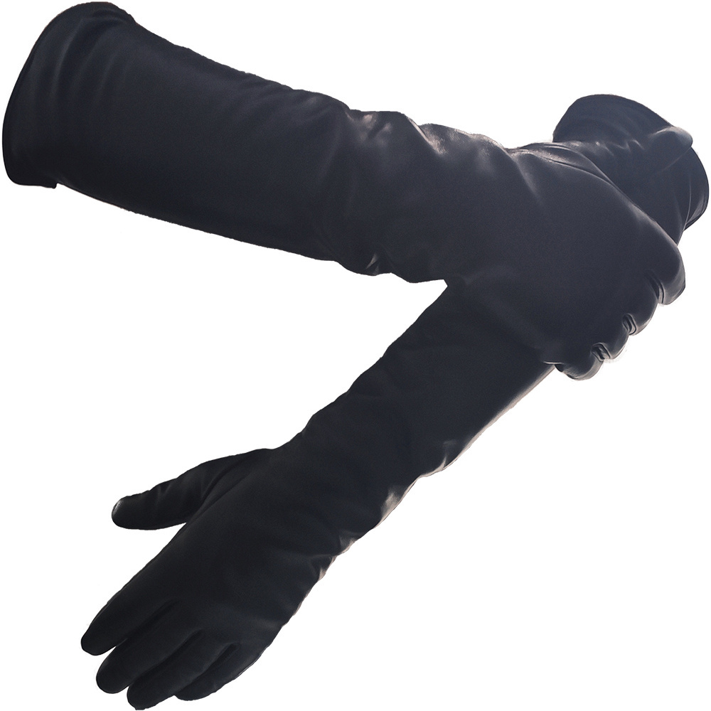 Wholesale ladies luxury dress sexy long black sheepskin opera leather gloves