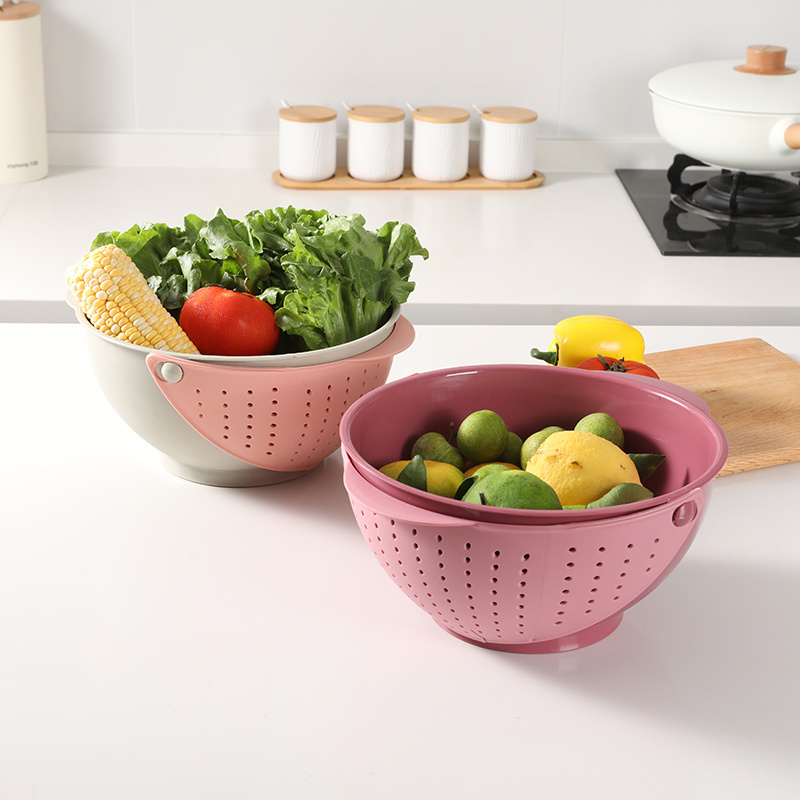 Kitchen Drain Basket Bowl 360 Degree Rolling Pp Colander Strainer Set Rice Fruit Vegetables Washing Colander Basket