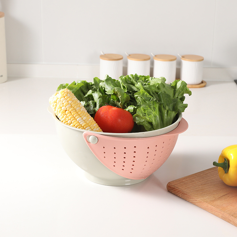 Kitchen Drain Basket Bowl 360 Degree Rolling Pp Colander Strainer Set Rice Fruit Vegetables Washing Colander Basket