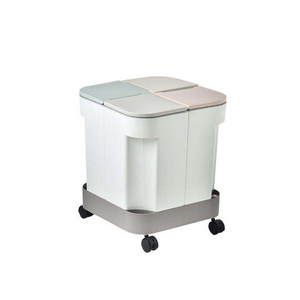 Hot Sales Kitchen One-Click Plastic Trash Can 4 Compartments With Trolley Wheel Smart Trash Can