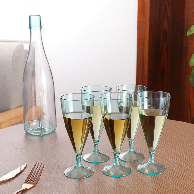 Portable Reusable Plastic Wine Glasses and Champagne Glasses Set Stackable Goblets with Storage Bottle